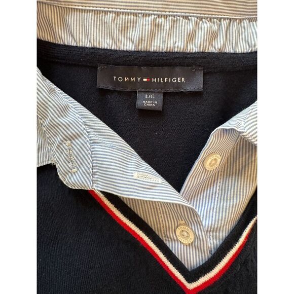 Tommy Hilfiger Blue Sweater V Neck with Collared Shirt Size Large - Picture 6 of 6
